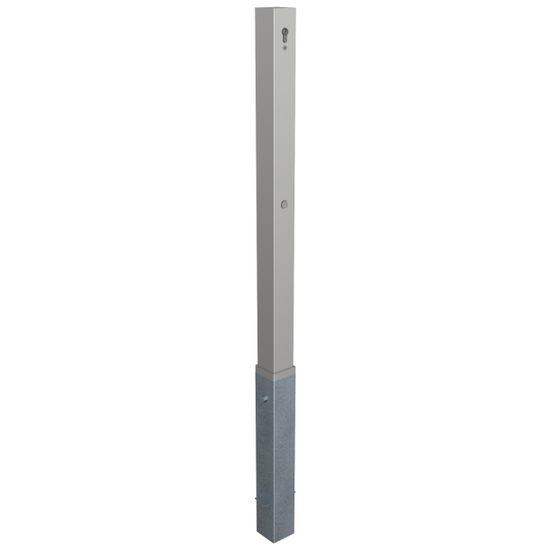 Stainless steel post | 70 x 70 mm | removable, self-engaging lockwith hot-dip galvanized ground socket part-no. 470.10approx. 400 mm below ground | with Euro profile cylinder lock and three keys | without eyelet